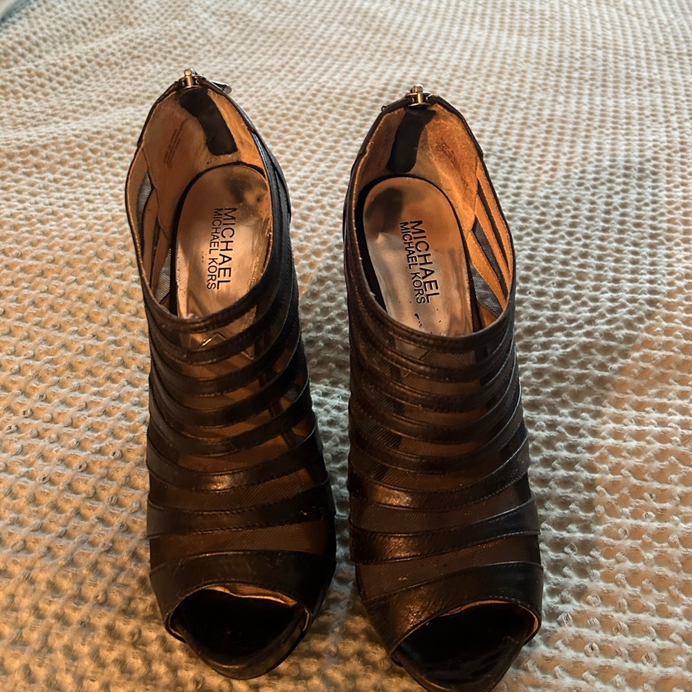 Michael Kors Black Peep-Toe Strappy Heels